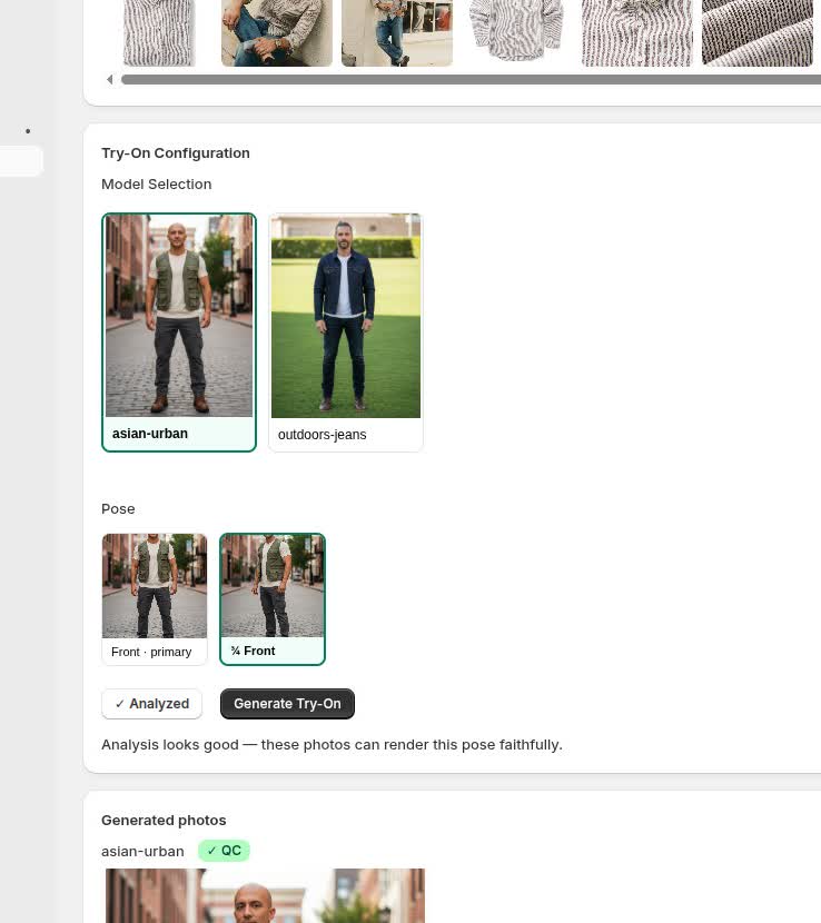 Choosing a model and pose to generate an on-model catalog photo in CatalogShoot