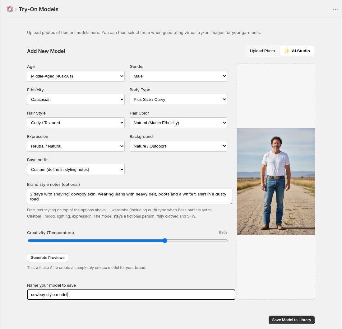 Model Studio — describe a model and generate it